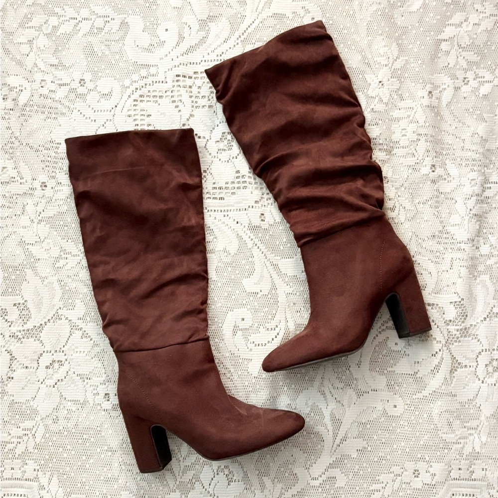 Brown suede knee high boots!